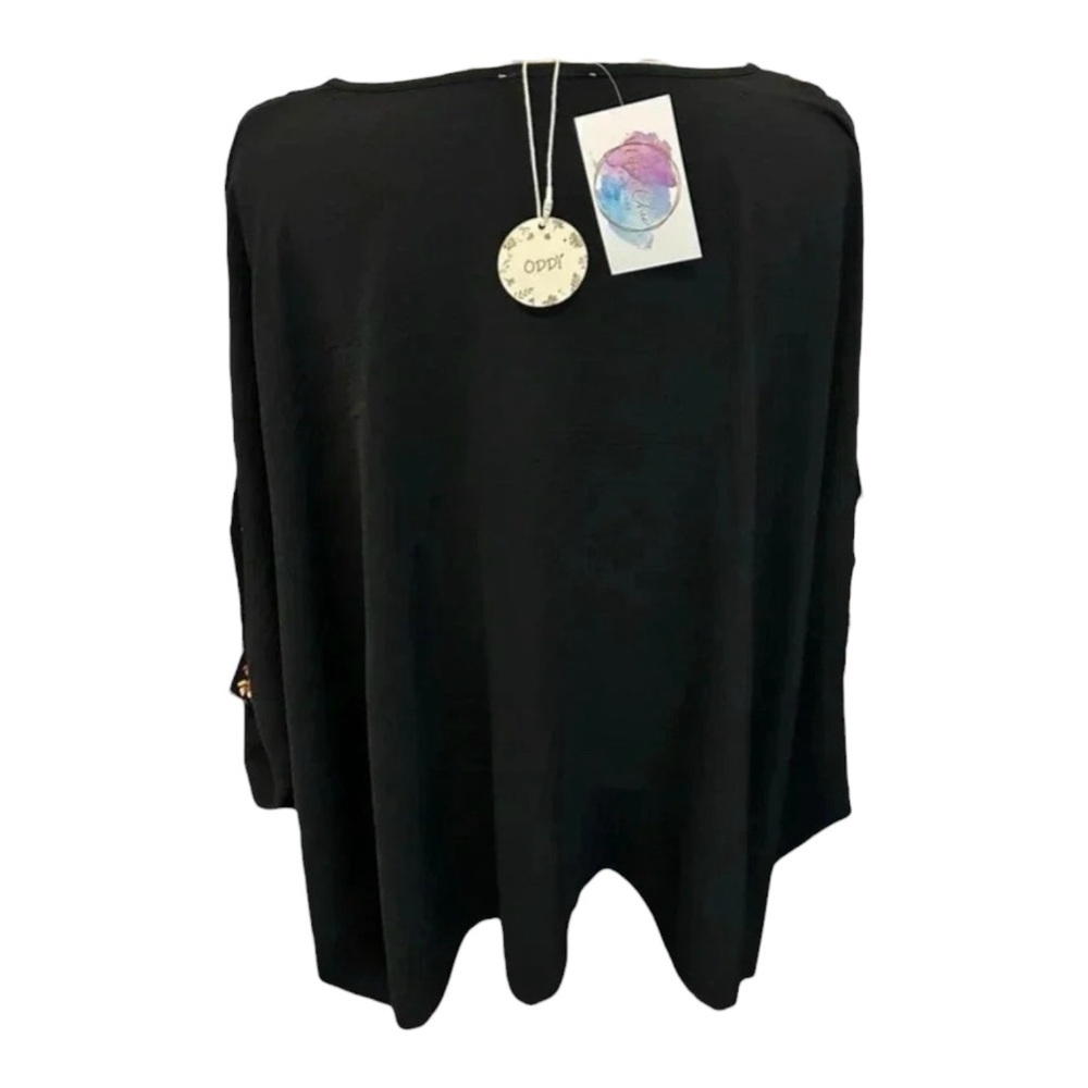ODDI Women’s Poncho Size 2XL Black Embroidered Floral Details to V-Neck & Sleeve - Picture 5 of 12